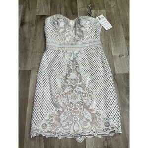 STUNNING Mon Cheri Shorts Embroidered Ivory Nude Dress Size 10 Mcs21680